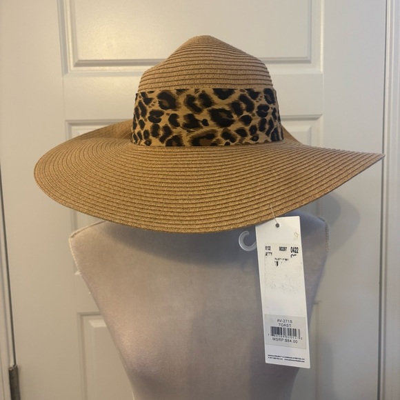 Adrienne Vittadini Floppy Leopard Wrap Gold Logo Toast Hat Sun Shade Summer - Picture 3 of 10
